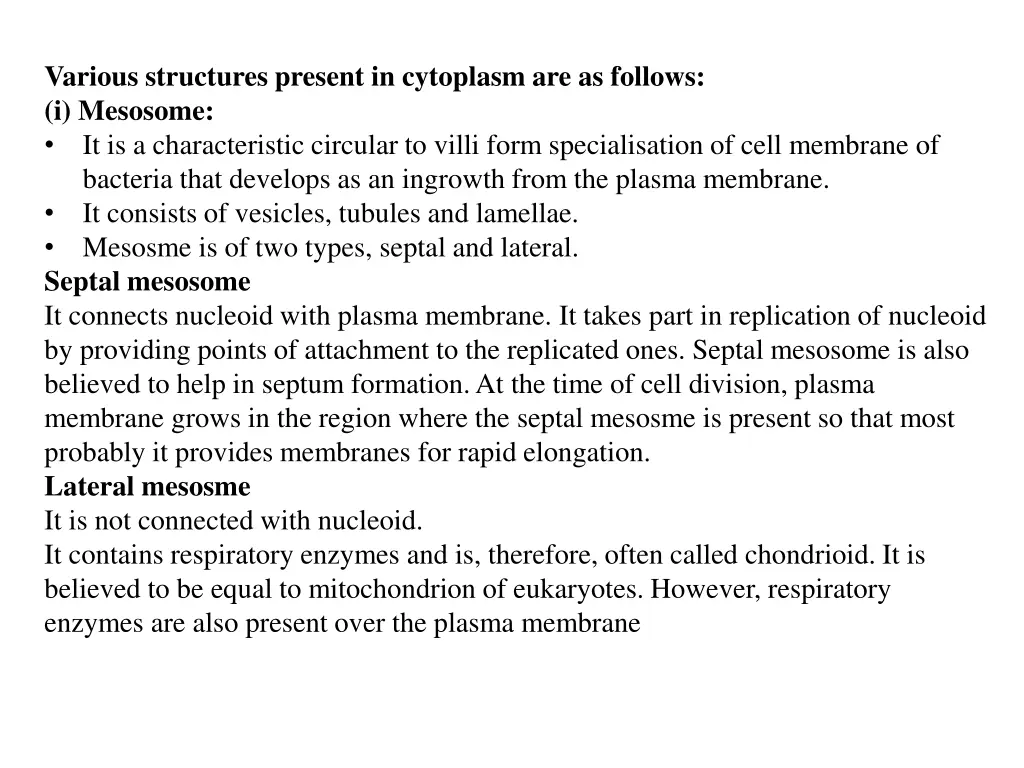 various structures present in cytoplasm