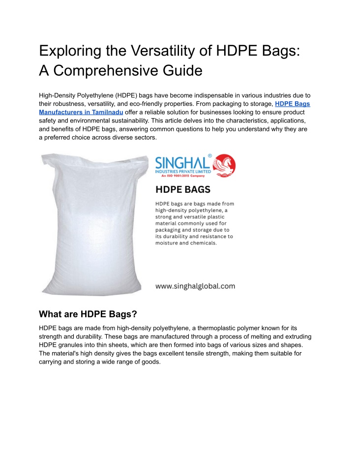 exploring the versatility of hdpe bags