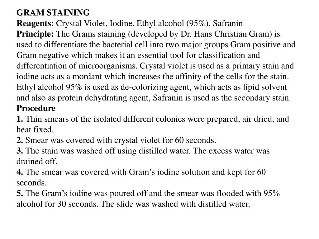 gram staining reagents crystal violet iodine