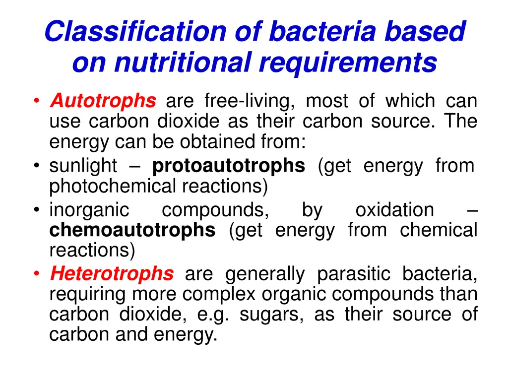 classification of bacteria based on nutritional