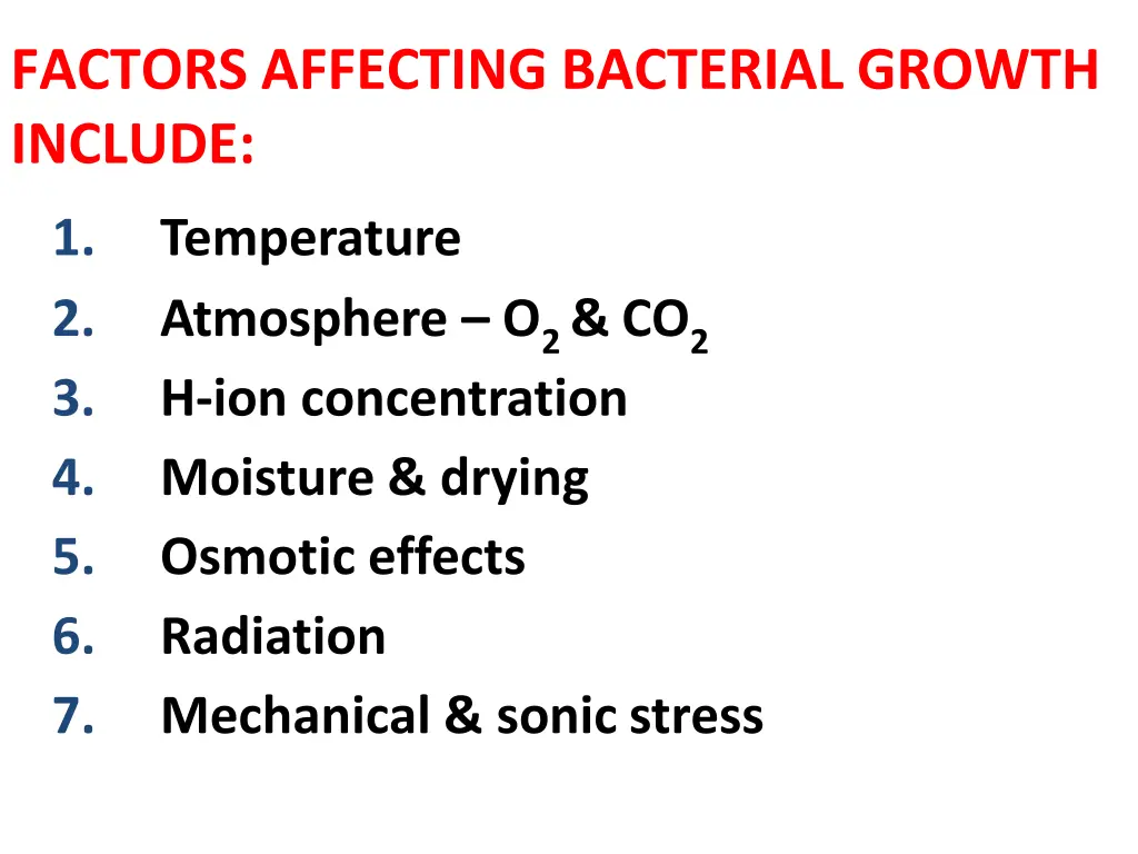 factors affecting bacterial growth include