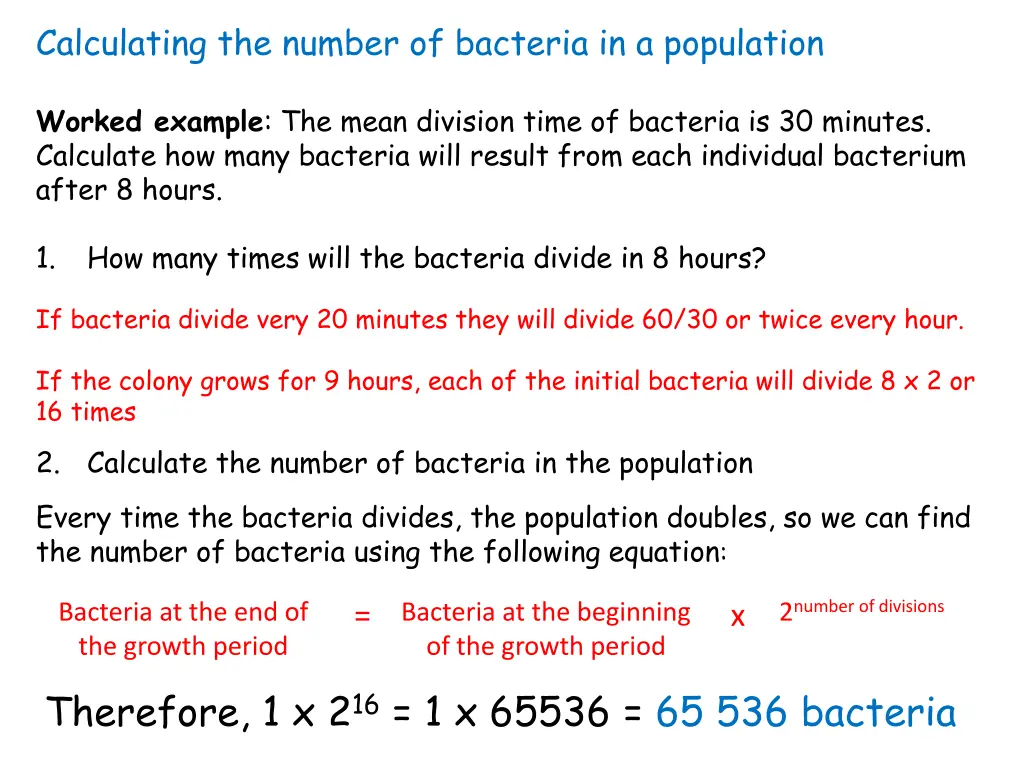 calculating the number of bacteria in a population