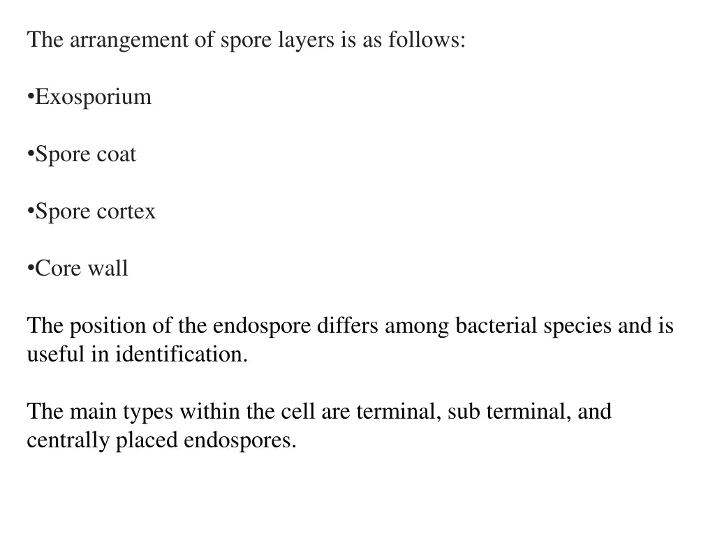 the arrangement of spore layers is as follows