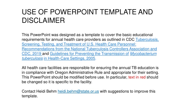 use of powerpoint template and disclaimer