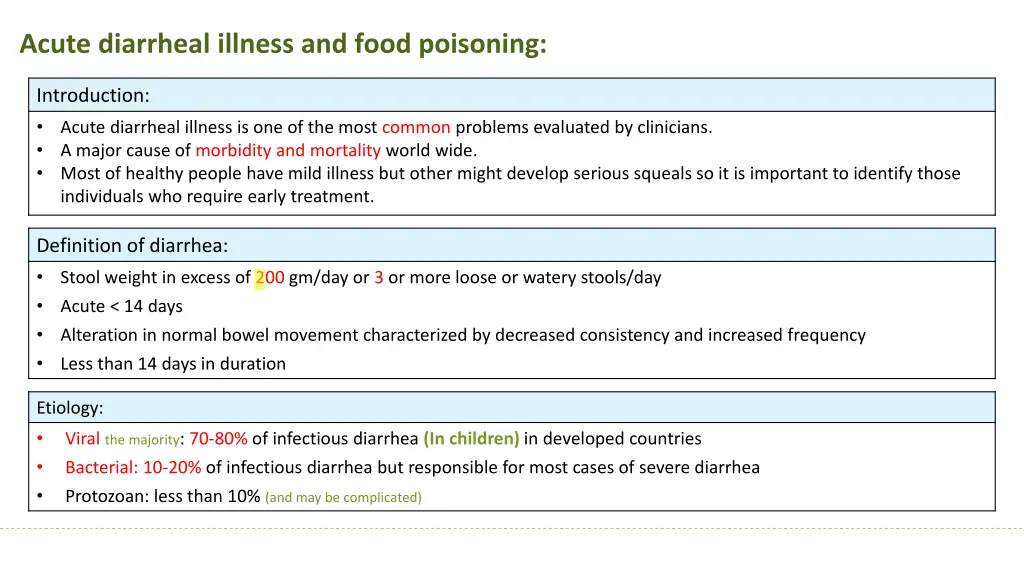 acute diarrheal illness and food poisoning