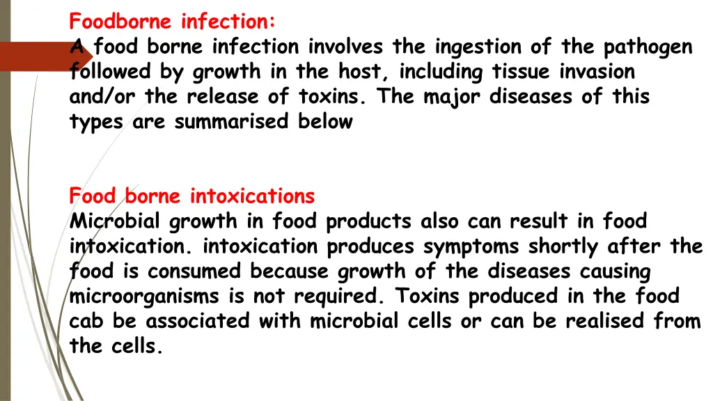 foodborne infection a food borne infection