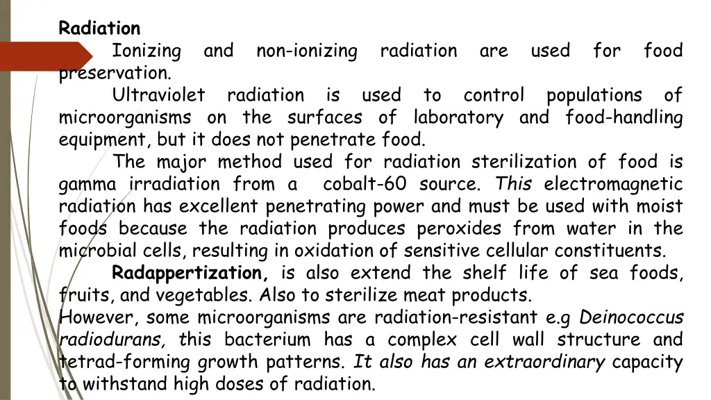 radiation preservation ultraviolet radiation