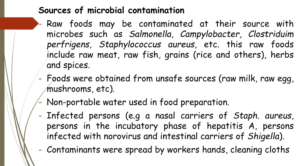 sources of microbial contamination raw foods