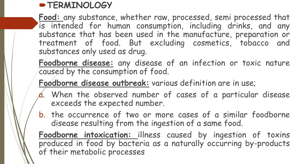 terminology food any substance whether