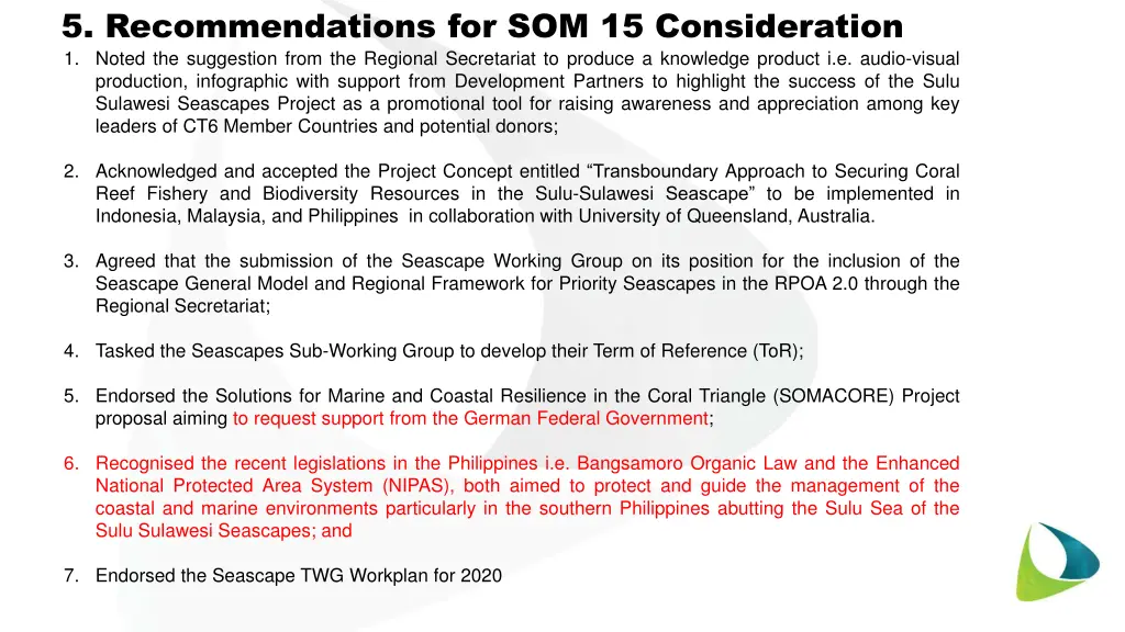 5 recommendations for som 15 consideration