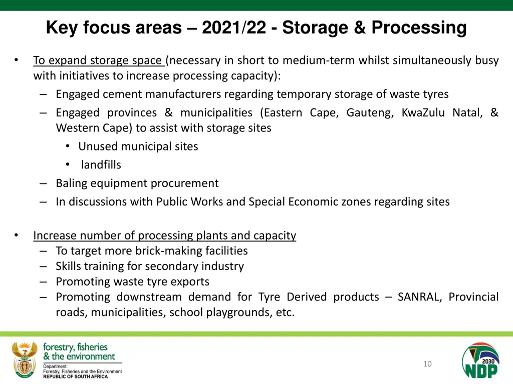 key focus areas 2021 22 storage processing