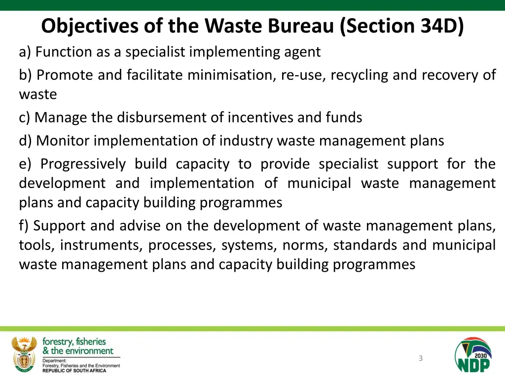 objectives of the waste bureau section