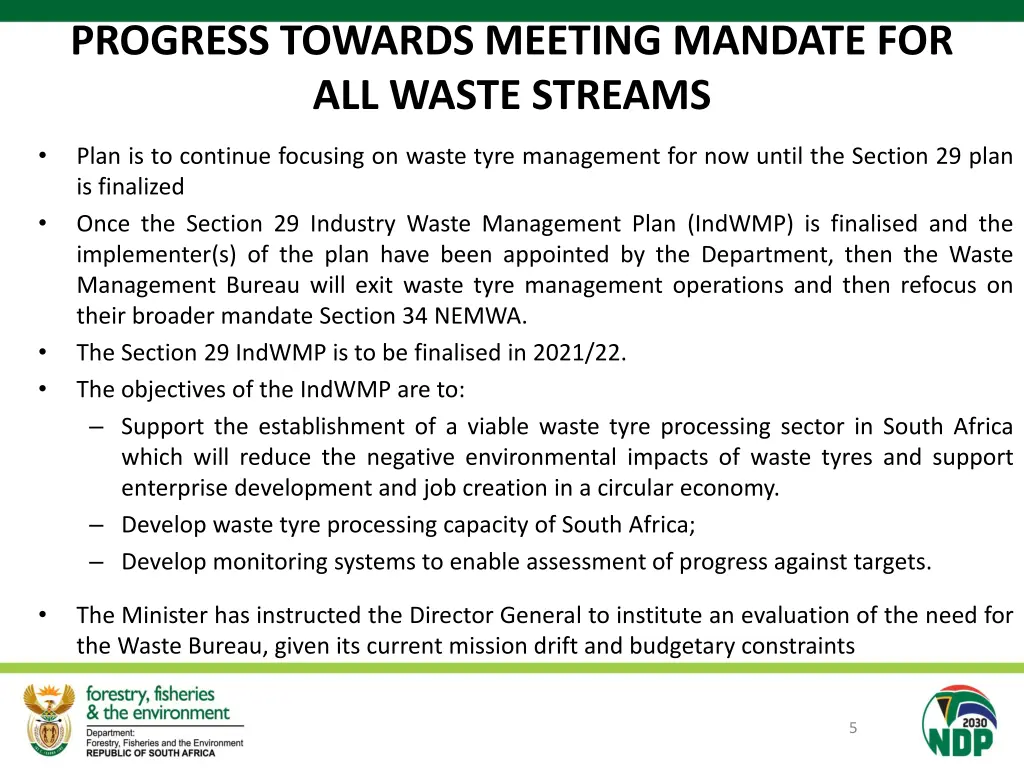 progress towards meeting mandate for all waste