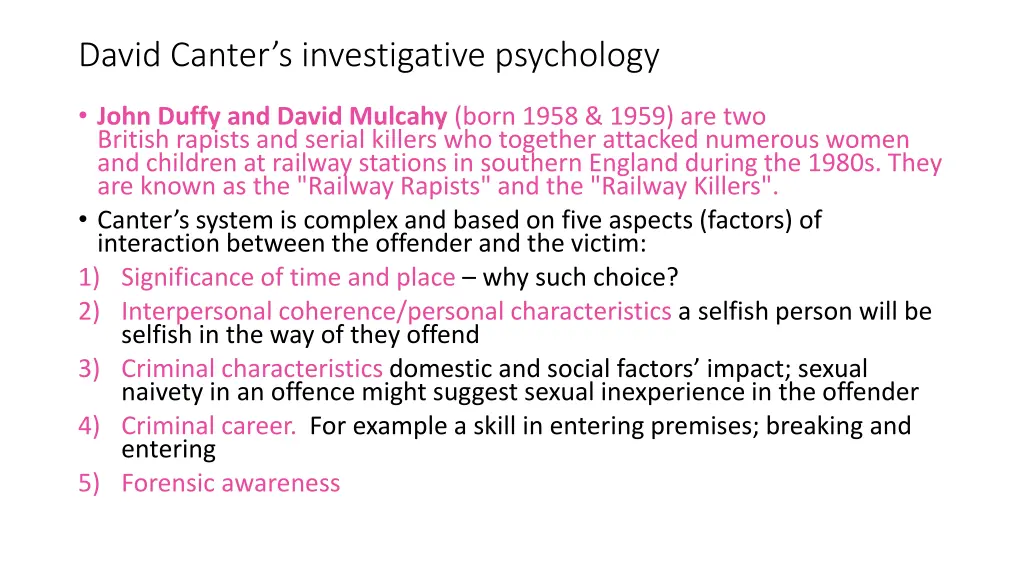 david canter s investigative psychology