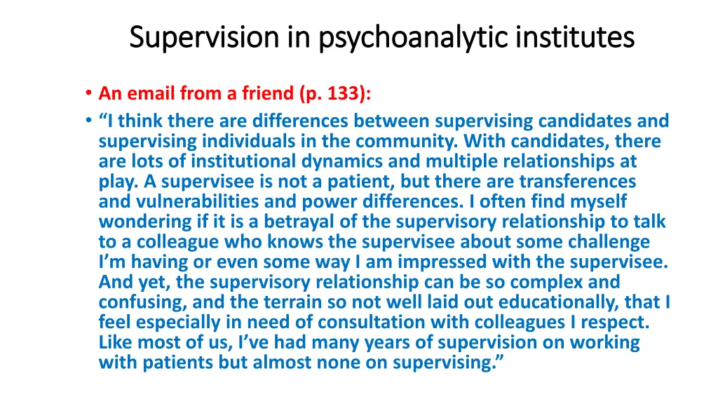 supervision in psychoanalytic institutes