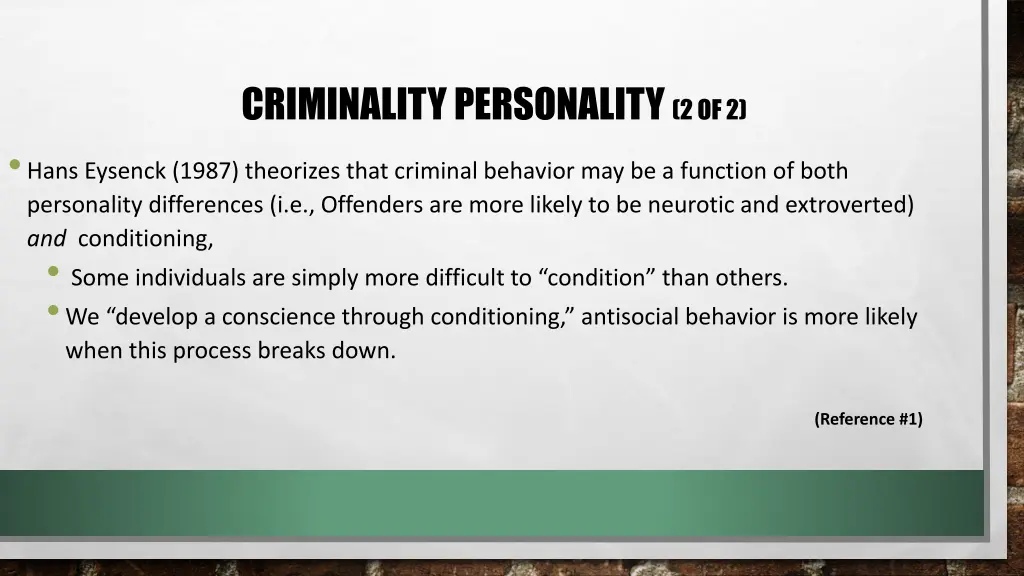 criminality personality 2 of 2 hans eysenck 1987