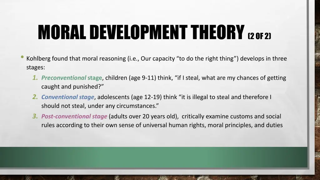 moral development theory 2 of 2