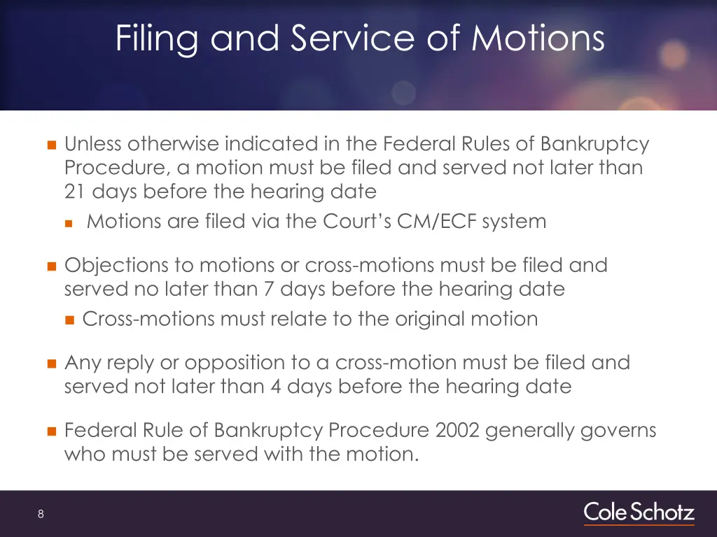 filing and service of motions