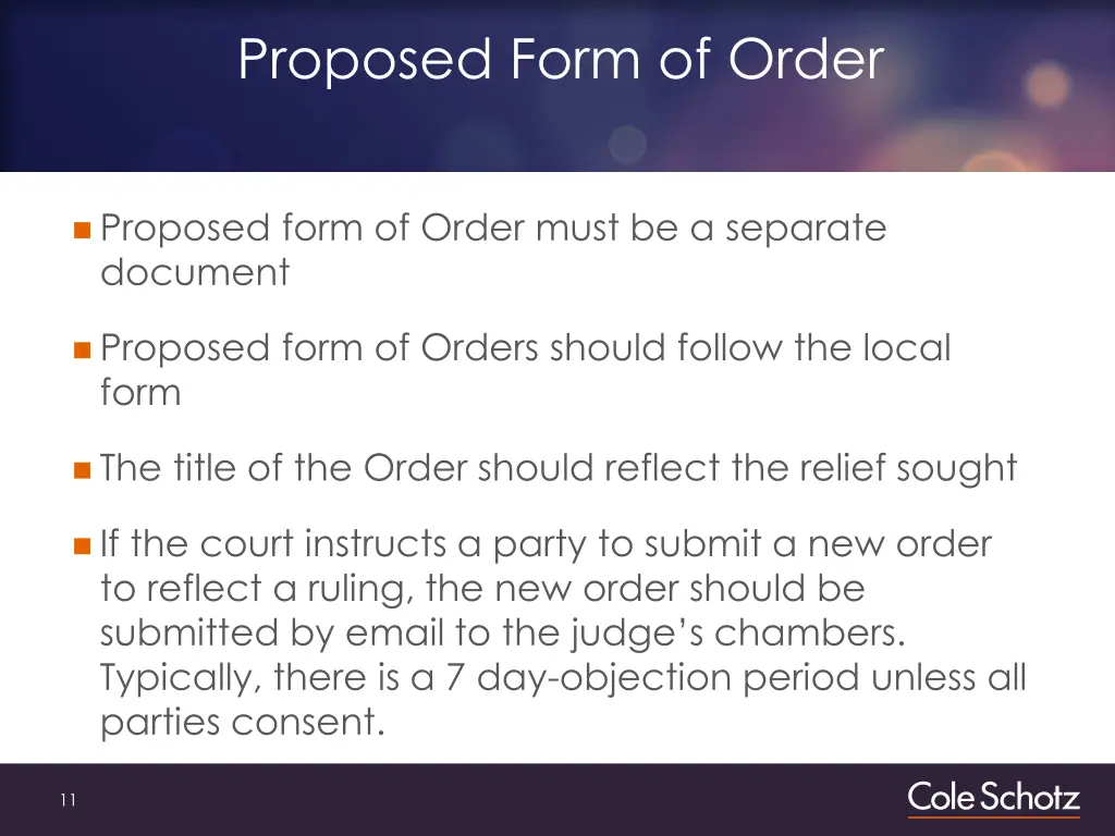 proposed form of order