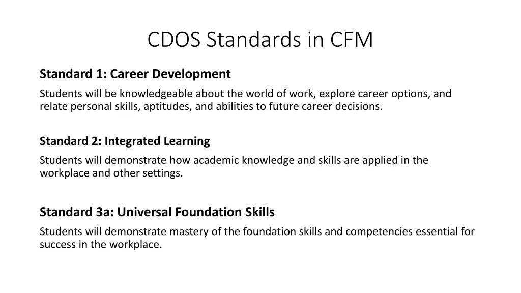 cdos standards in cfm