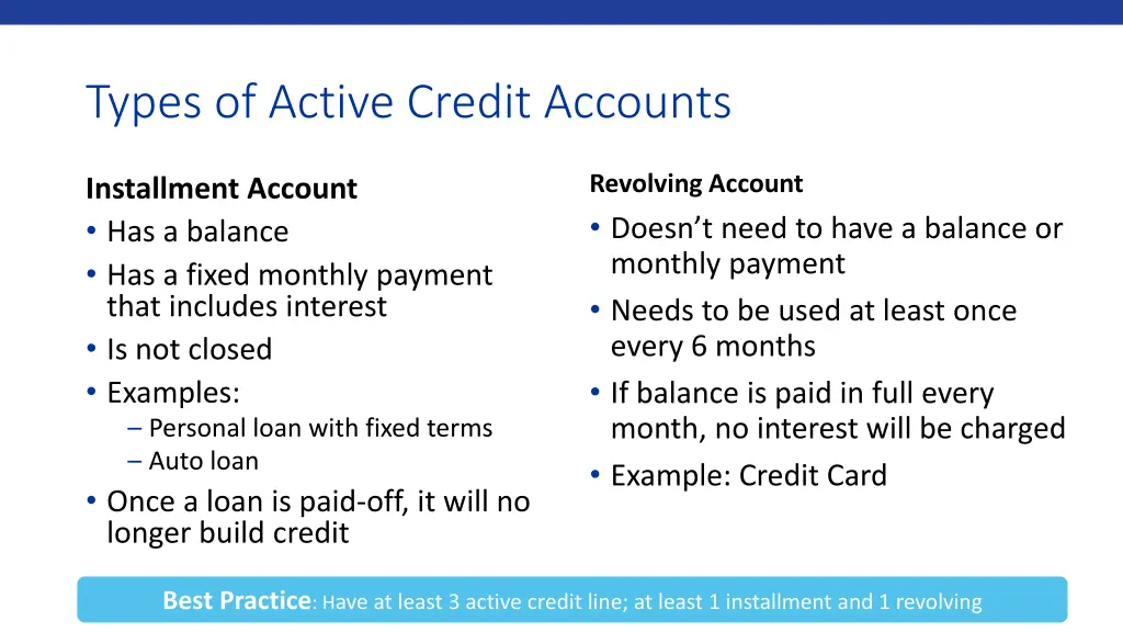 types of active credit accounts