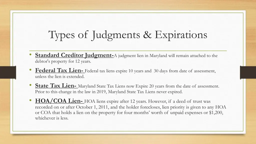 types of judgments expirations