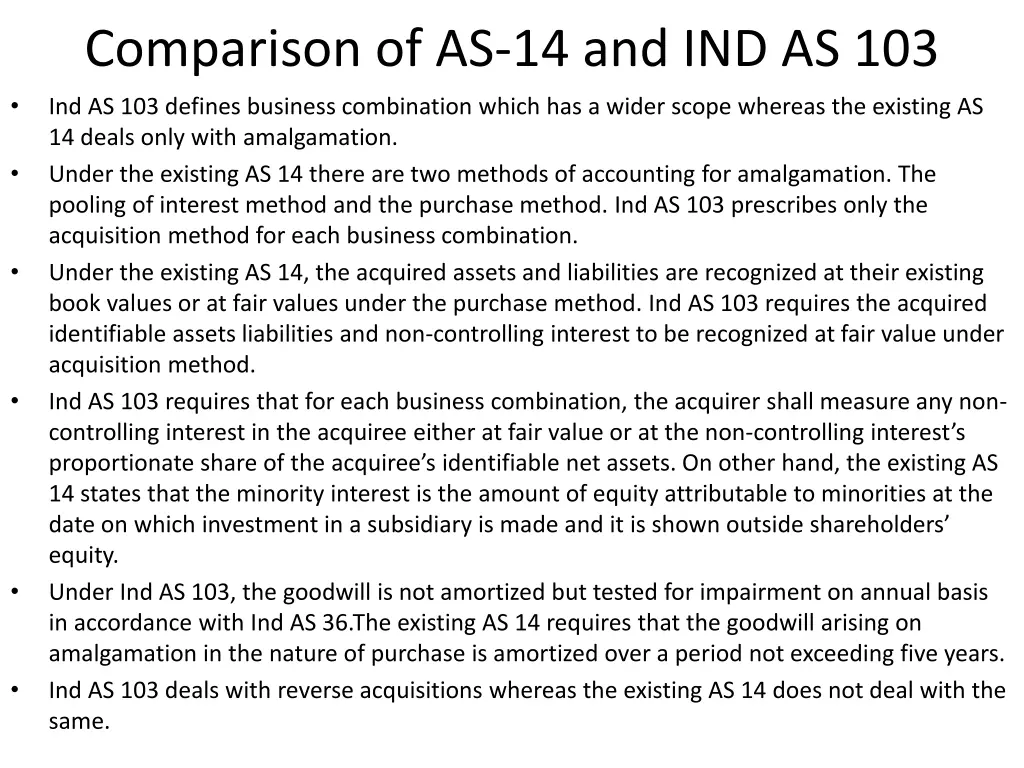 comparison of as 14 and ind as 103