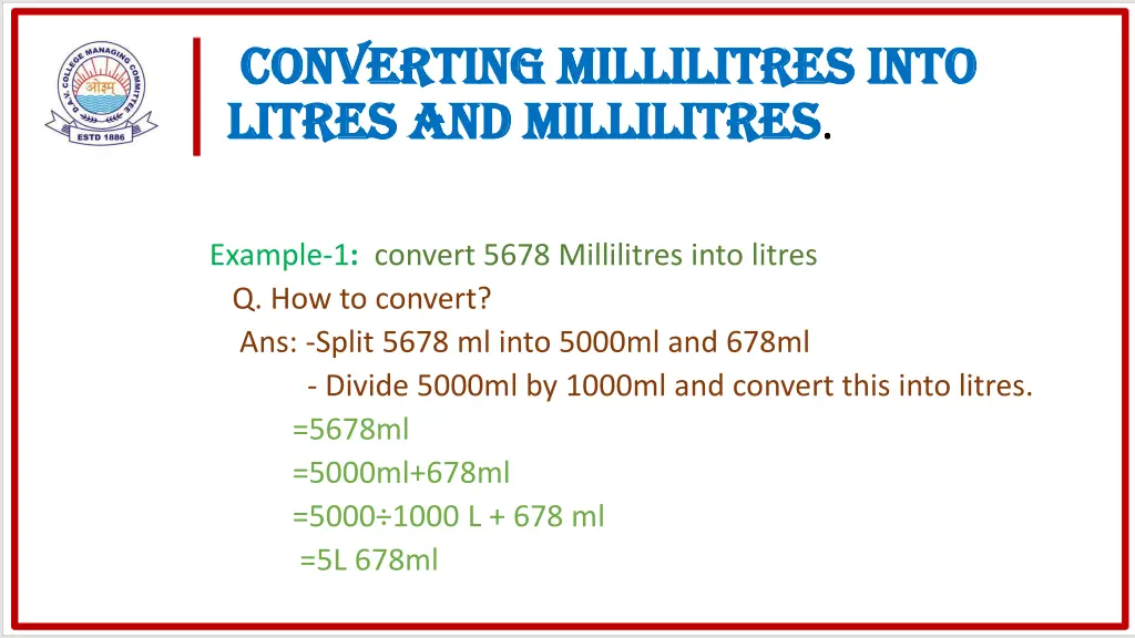 converting millilitres into converting