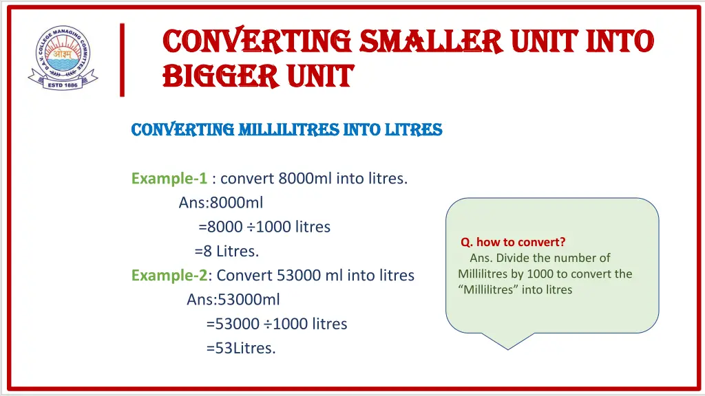 converting smaller unit into converting smaller