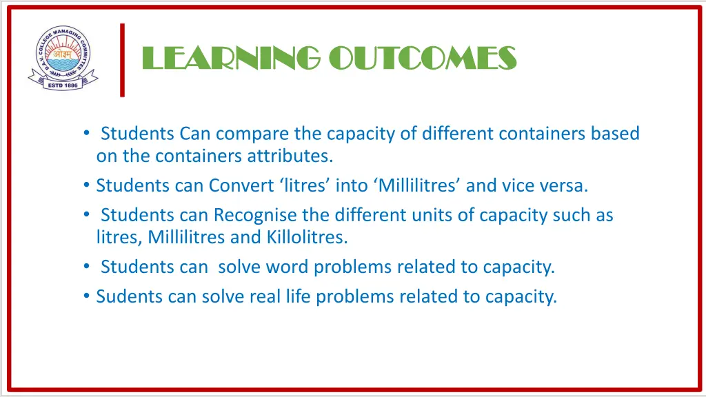 learning learning outcomes outcomes