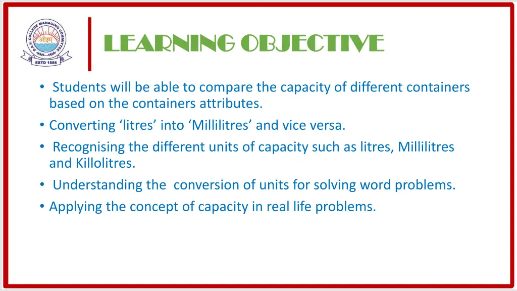 learning objective learning objective