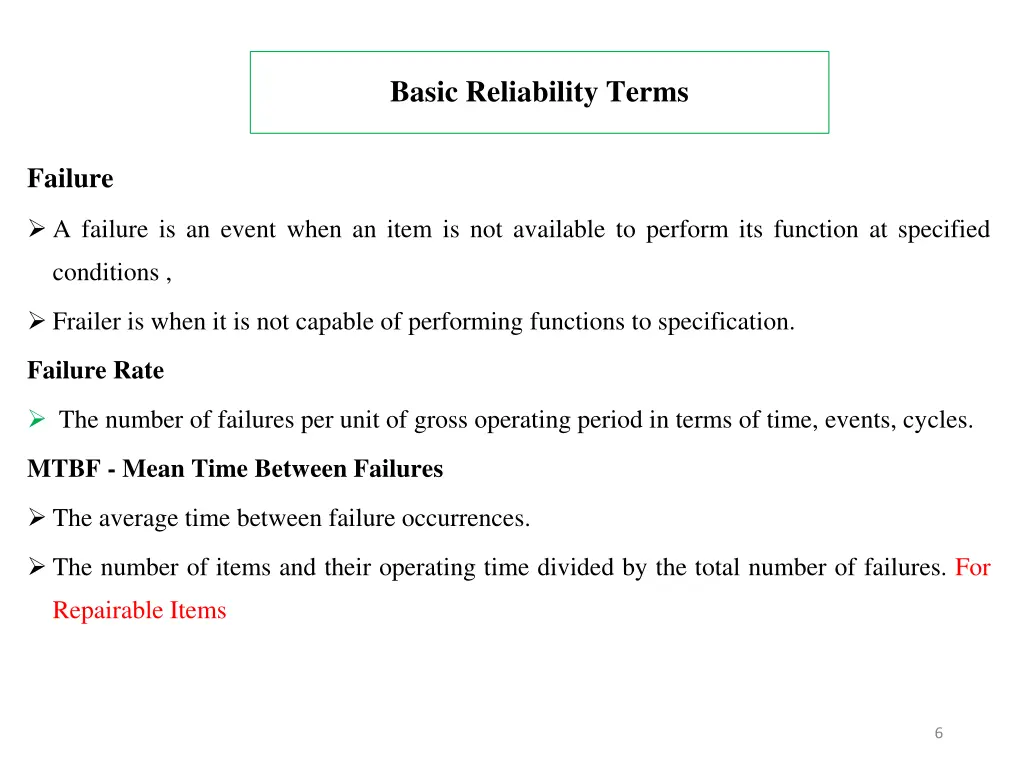 basic reliability terms