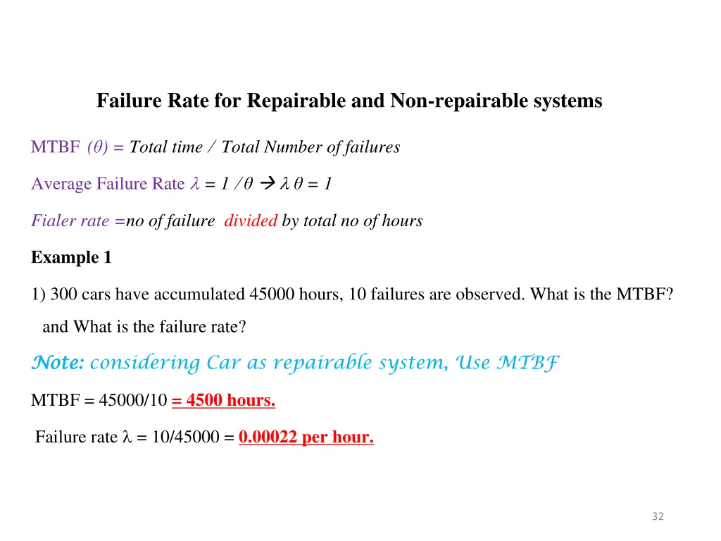 failure rate for repairable and non repairable