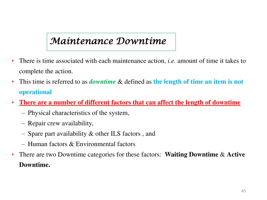 maintenance downtime maintenance downtime