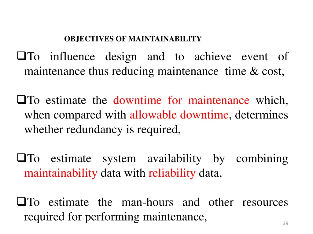 objectives of maintainability