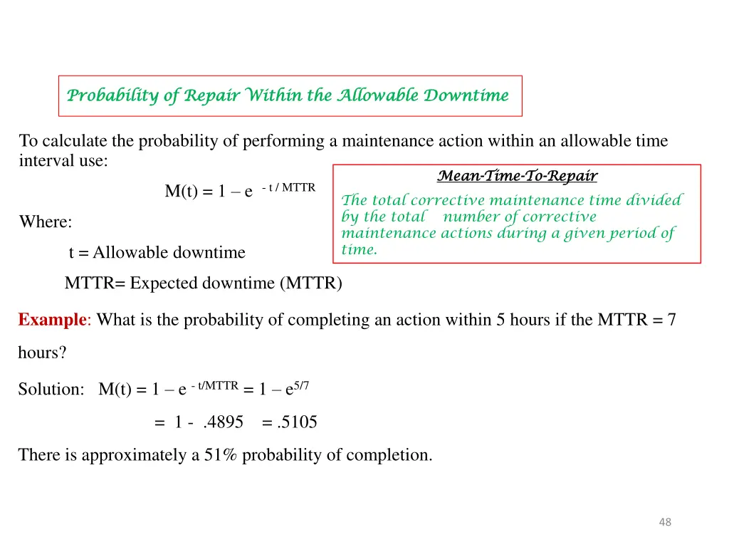 probability of repair within the allowable