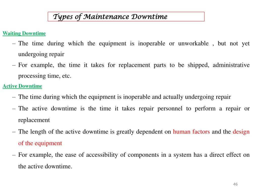 types of maintenance downtime types