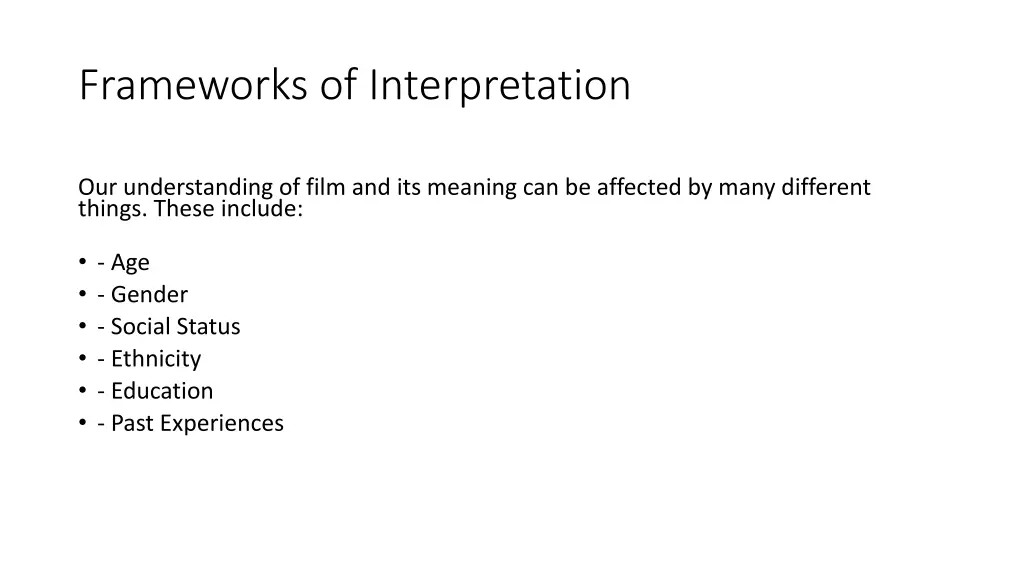 frameworks of interpretation