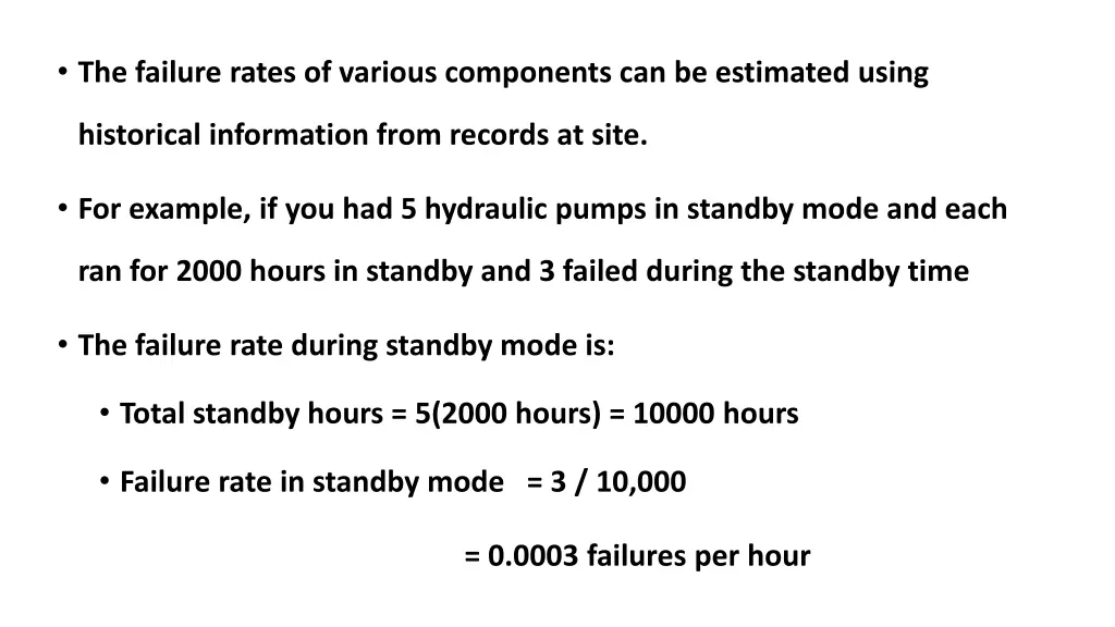 the failure rates of various components