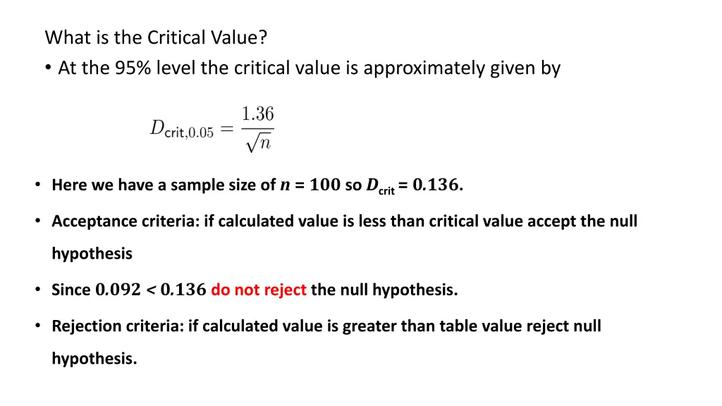 what is the critical value at the 95 level