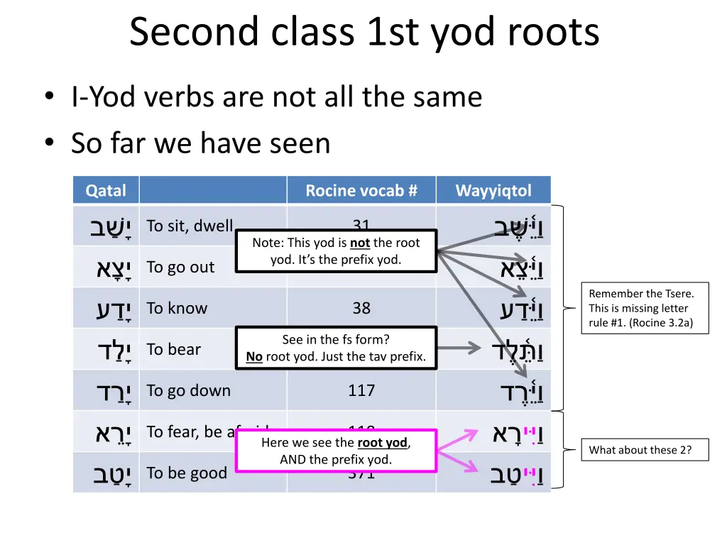 second class 1st yod roots 5