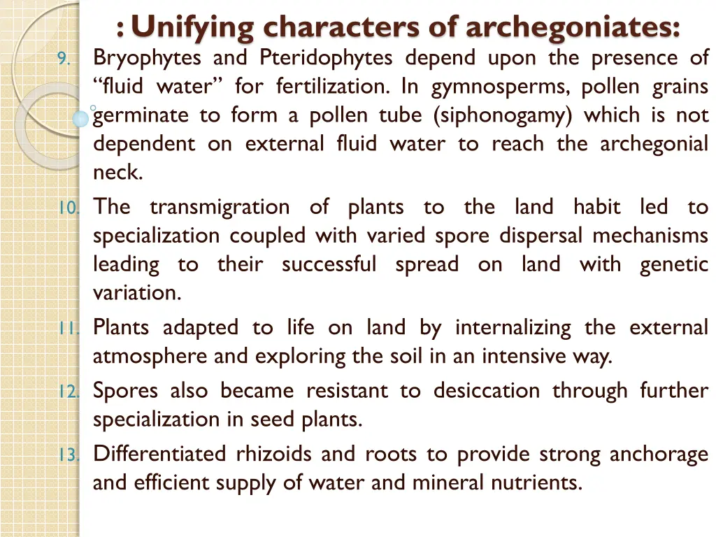 unifying characters of archegoniates bryophytes