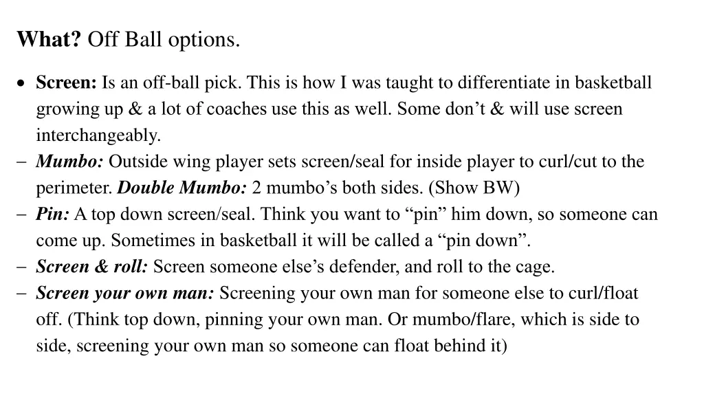 what off ball options