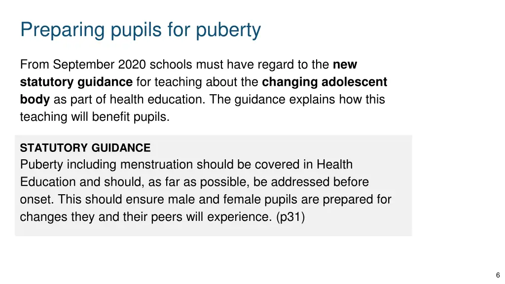 preparing pupils for puberty