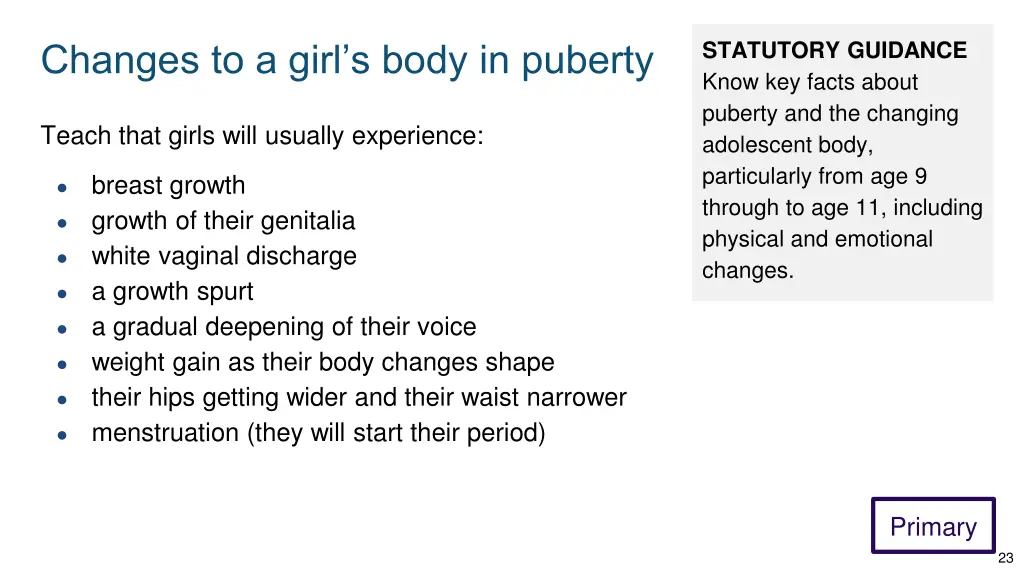 statutory guidance know key facts about puberty