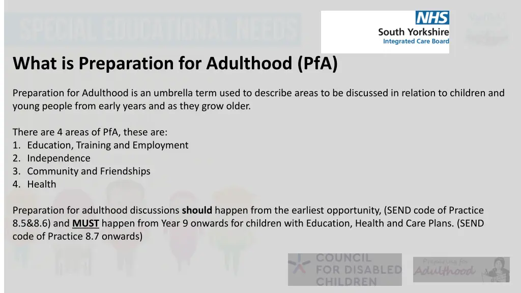 what is preparation for adulthood pfa