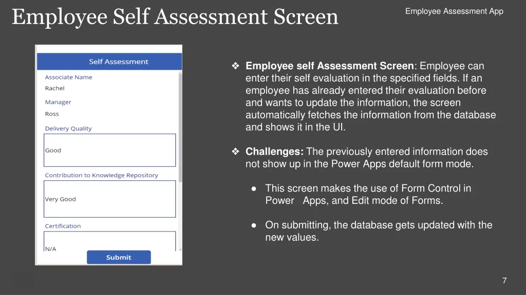 employee self assessment screen