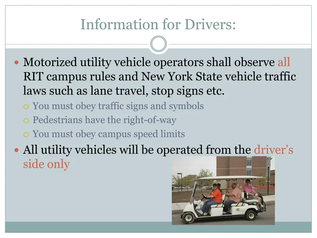 information for drivers