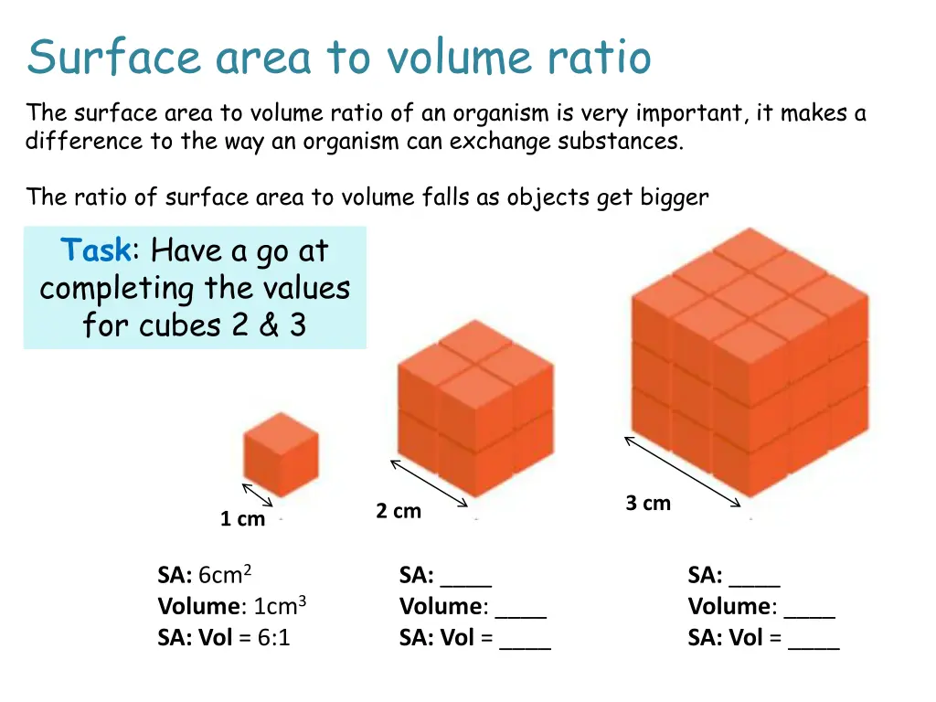 surface area to volume ratio the surface area