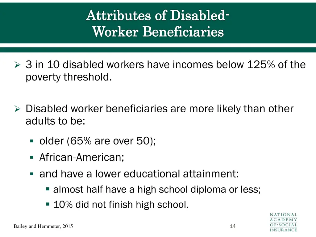 attributes of disabled worker beneficiaries